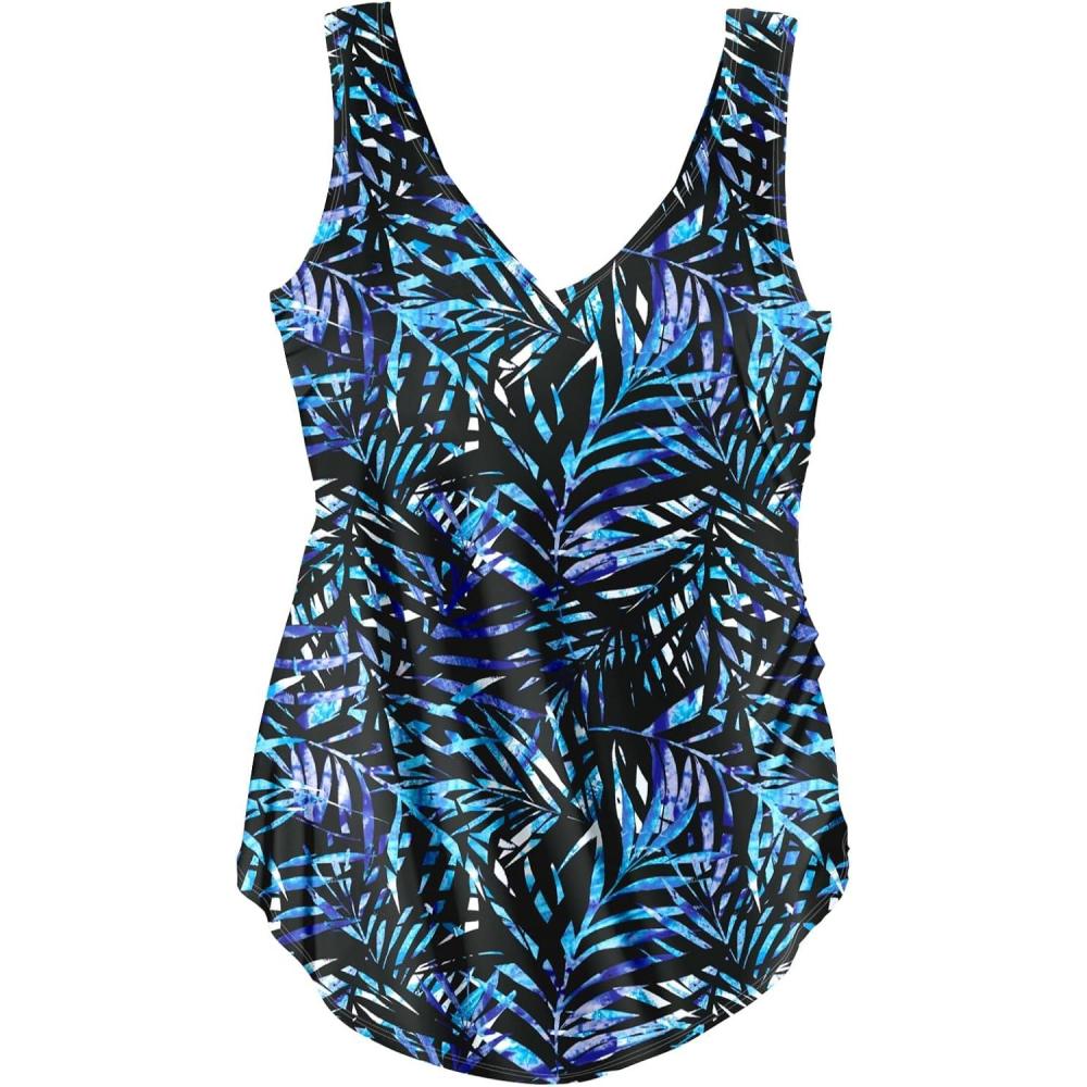 image:imageSwim 365 Womens Plus Size Cargo Swim Short with Builtin BriefBlue Painterly Leaves