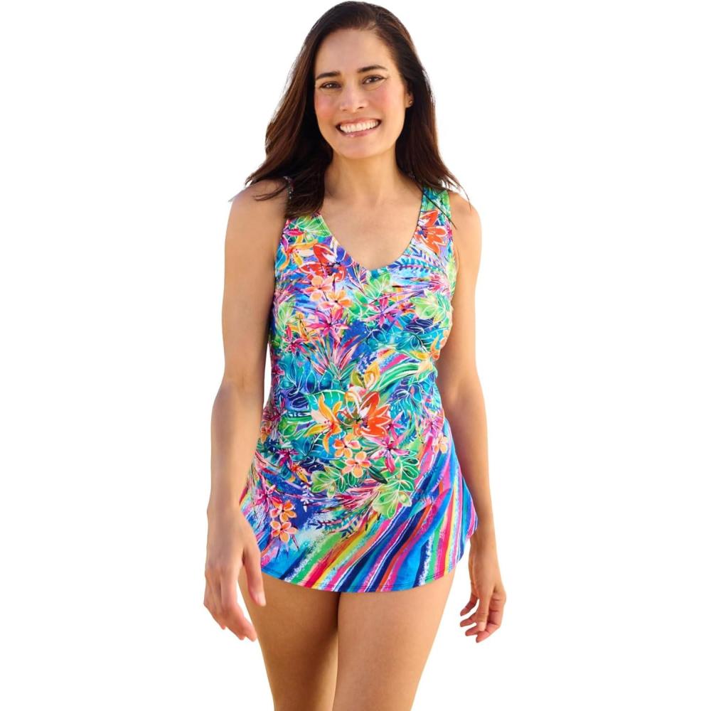image:imageSwim 365 Womens Plus Size Cargo Swim Short with Builtin BriefRainbow Paradise