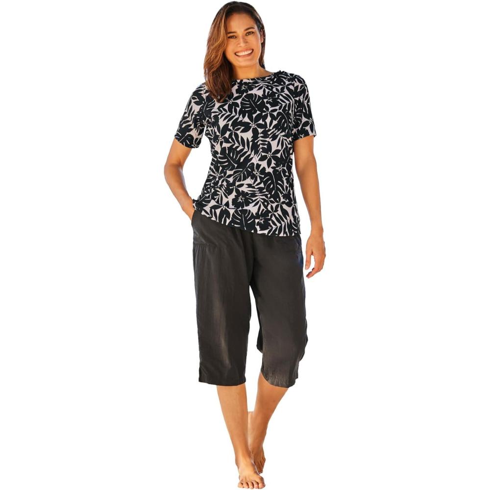 image:imageSwimsuits For All Swim 365 Womens Plus Size CrossBack Swim TeeBlack Palm