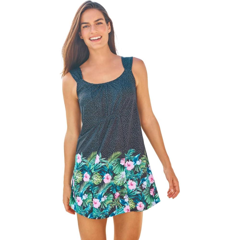 image:imageSwimsuits For All Swim 365 Womens Plus Size Smocked Swim Dress SetTropical Garden Border