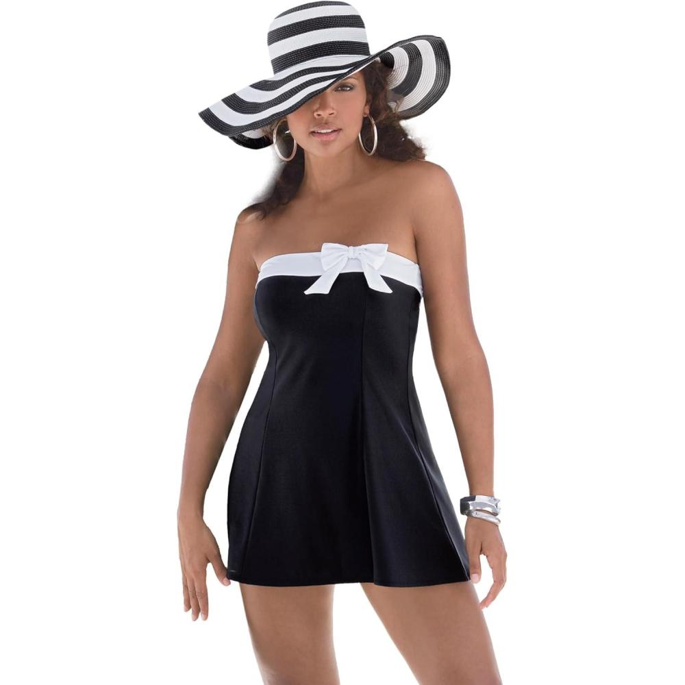 image:imageSwimsuits for All Swim 365 Womens Plus Size Bandeau SwimdressBlack White