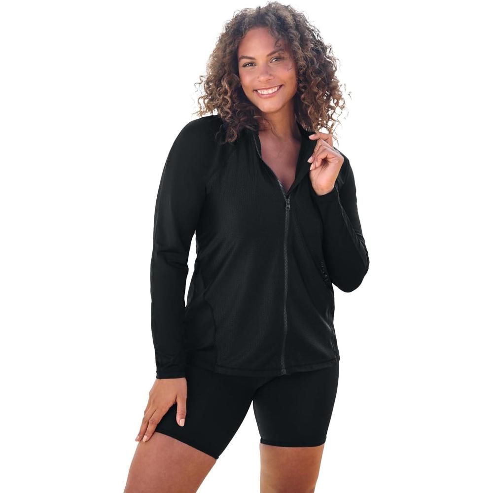 image:imageSwimsuits for All Swim 365 Womens Plus Size Chlorine Resistant LongSleeve Colorblock Swim TeeBlack