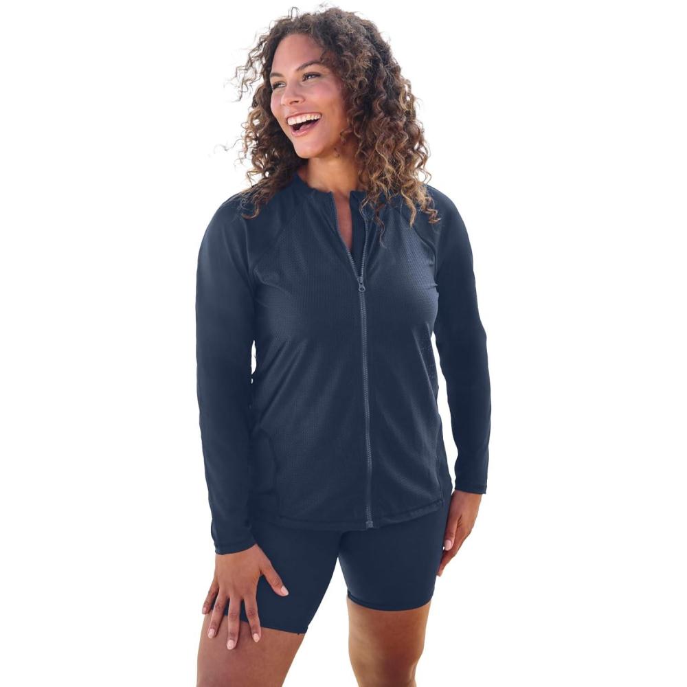 image:imageSwimsuits for All Swim 365 Womens Plus Size Chlorine Resistant LongSleeve Colorblock Swim TeeNavy