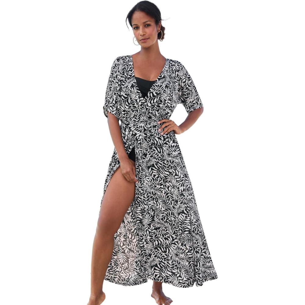 image:imageSwimsuits for All Swim 365 Womens Plus Size FauxWrap Swim Cover UpBlack White Palms