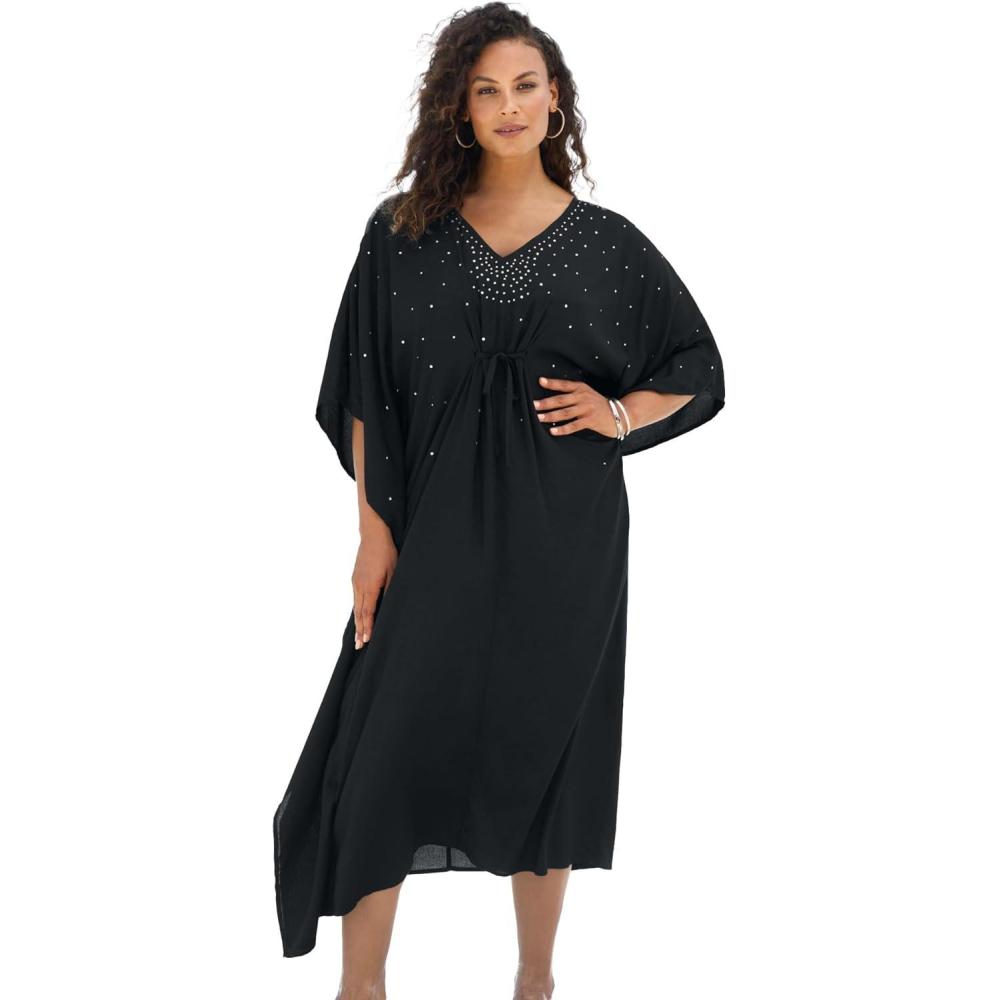 image:imageSwimsuits for All Swim 365 Womens Plus Size Ruched Caftan Cover UpBlack
