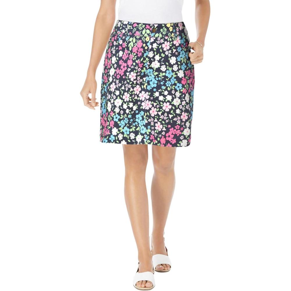 image:imageWoman Within Plus Size Adjustable Waist Chino SkortNavy Floral Patchwork