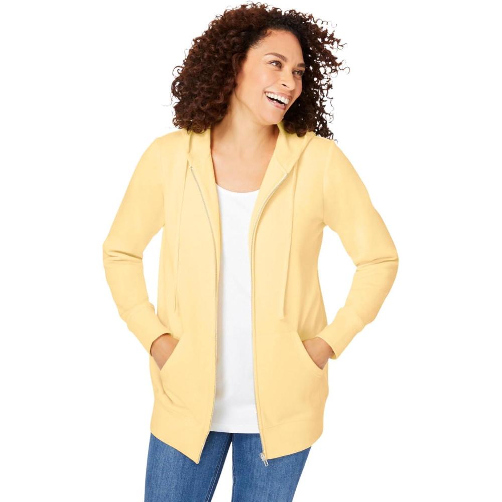 image:imageWoman Within Plus Size Better Fleece ZipFront Hoodie Long Oversized SweatshirtBanana
