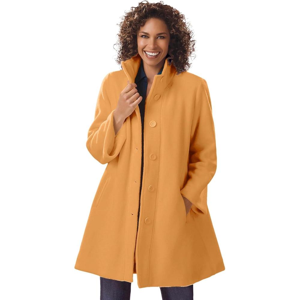 image:imageWoman Within Plus Size Fleece Swing FunnelNeck CoatHoney Glaze