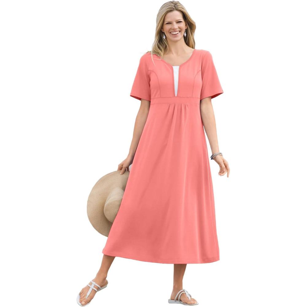 image:imageWoman Within Plus Size Layered Knit Empire DressSweet Coral