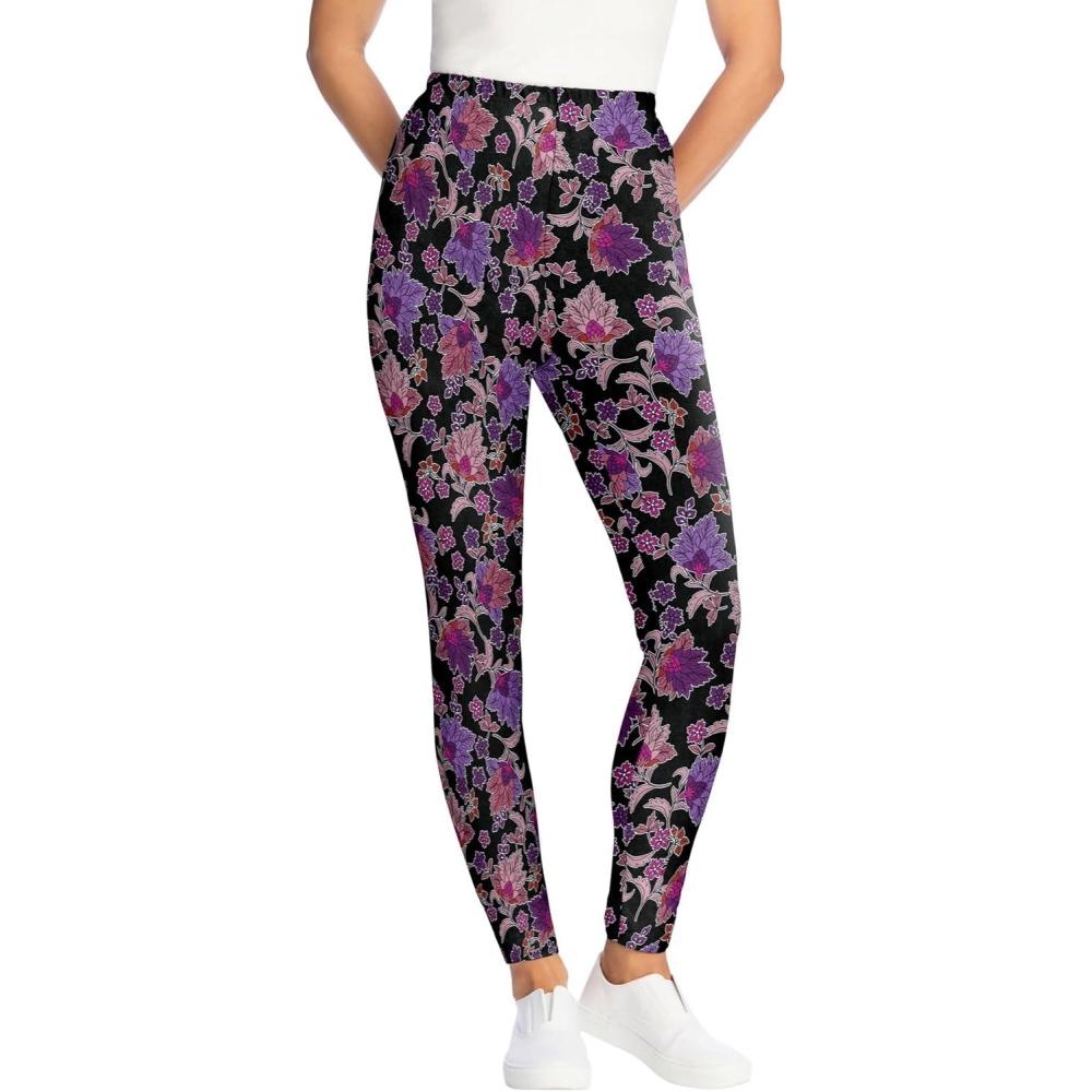 image:imageWoman Within Plus Size Petite Stretch Cotton Cozy LeggingBlack Violet Lace
