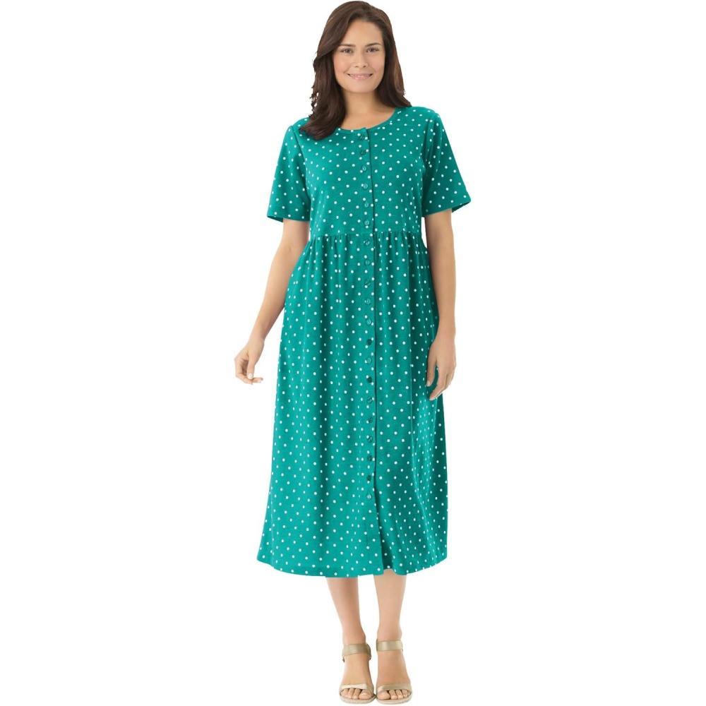 image:imageWoman Within Plus Size ShortSleeve ButtonFront Pocket Dress Petite Available  S Waterfall Polka Dot