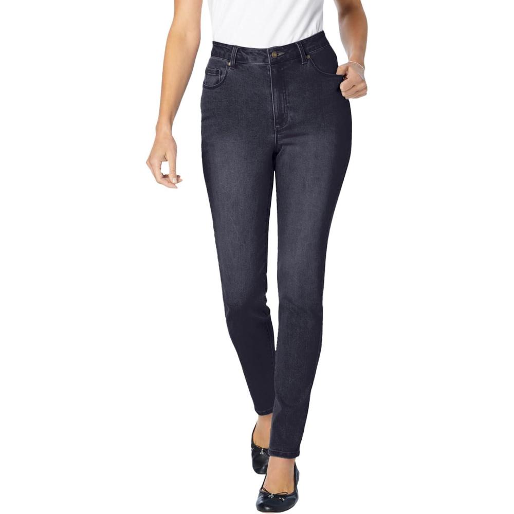 image:imageWoman Within Plus Size SlimLeg Stretch Comfort Denim FivePocket JeansIndigo