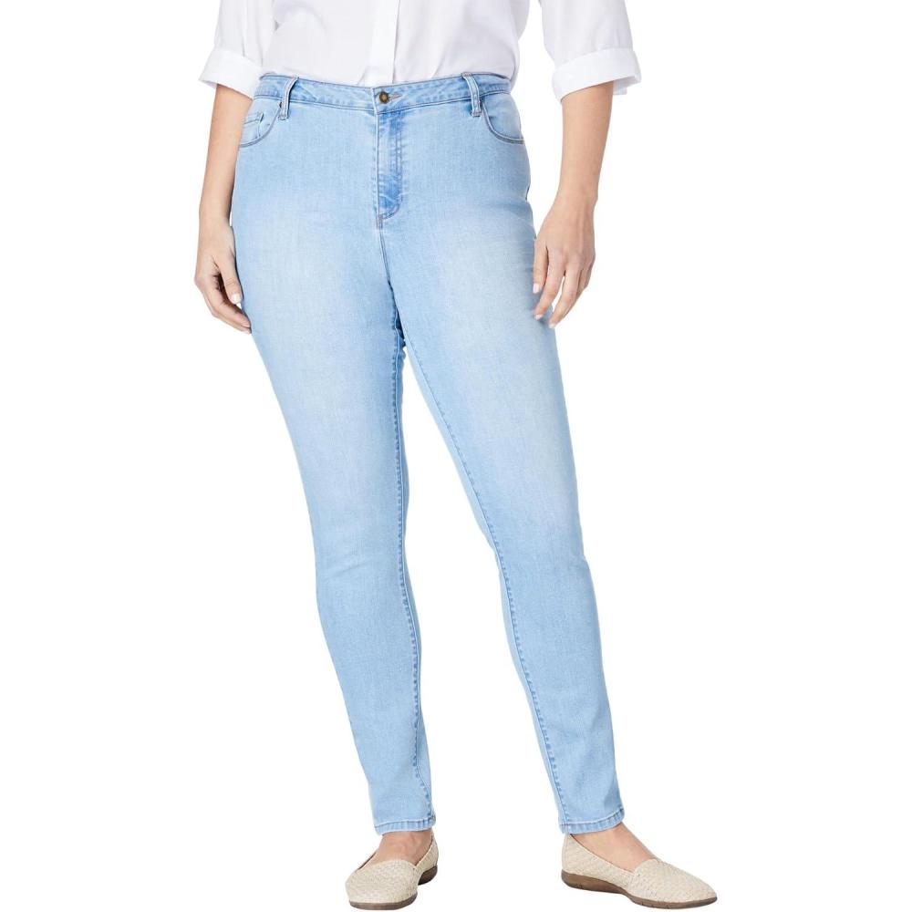 image:imageWoman Within Plus Size SlimLeg Stretch Comfort Denim FivePocket JeansLight Wash