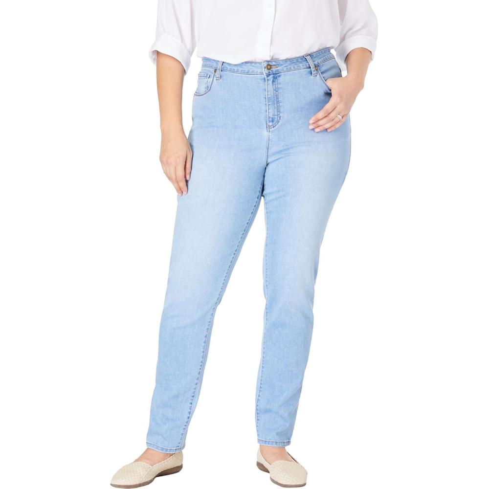 image:imageWoman Within Plus Size StraightLeg Stretch Comfort Denim FivePocket JeansLight Wash