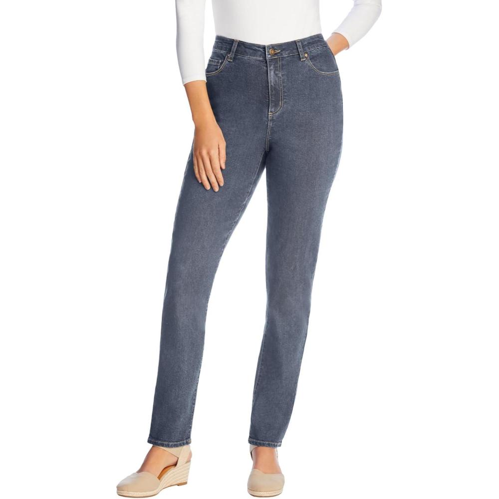 image:imageWoman Within Plus Size StraightLeg Stretch Comfort Denim FivePocket JeansMedium Stonewash Sanded