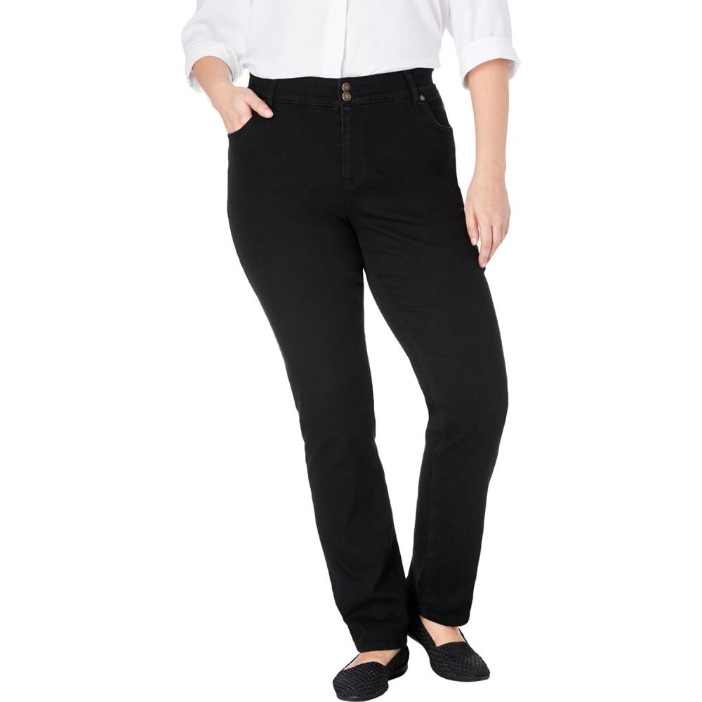 image:imageWoman Within Plus Size Stretch Builtin Slimming Panel Straight Leg JeansBlack Denim
