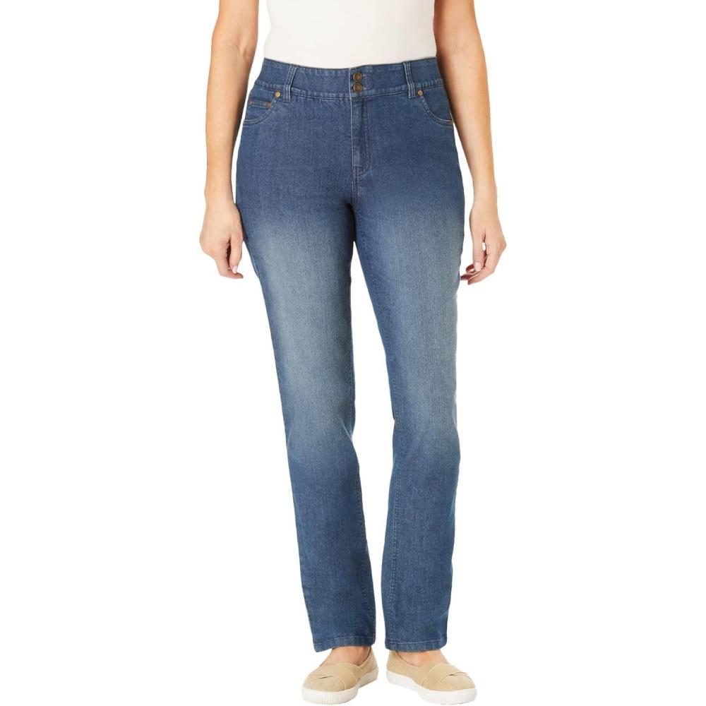 image:imageWoman Within Plus Size Stretch Builtin Slimming Panel Straight Leg JeansMedium Stonewash