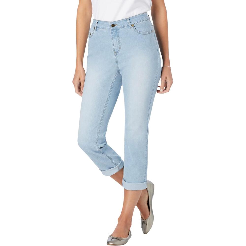 image:imageWoman Within Plus Size Stretch Denim FivePocket Girlfriend JeansLight Wash Sanded