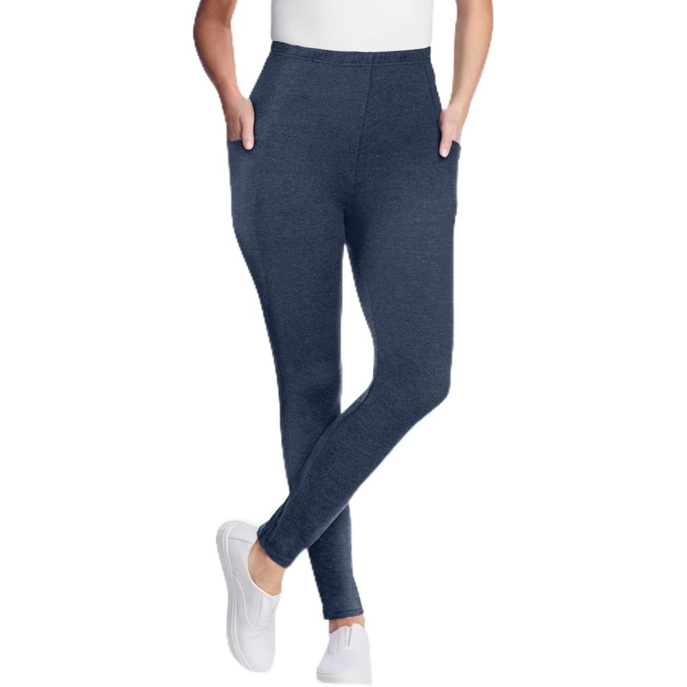 image:imageWoman Within Plus Size StretchCotton Knit PullOn Pocket LeggingsHeather Navy