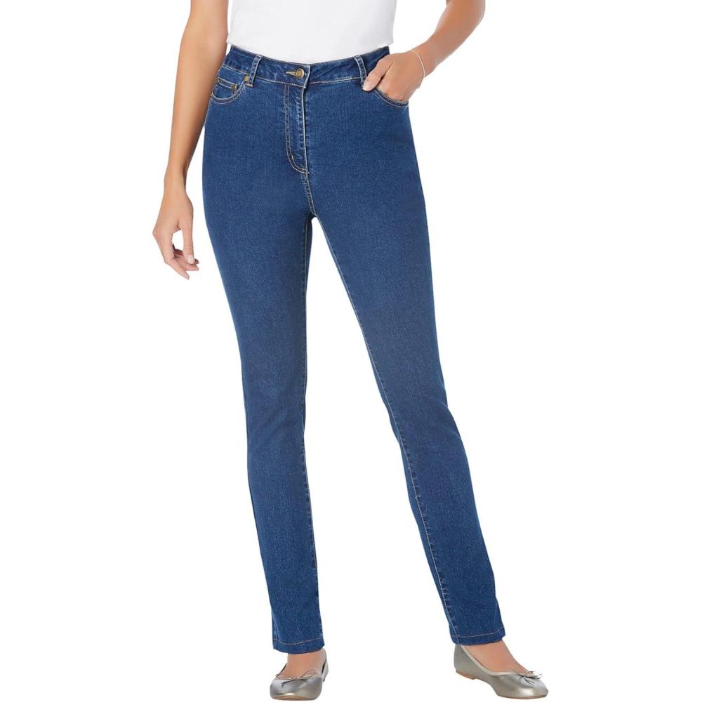 image:imageWoman Within Plus Size StretchDenim SlimLeg FivePocket JeansMedium Stonewash