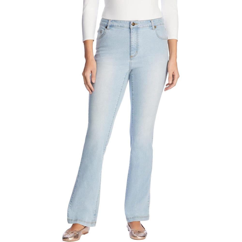image:imageWoman Within Plus Size Tall Stretch Denim FivePocket Bootcut JeansLight Wash Sanded