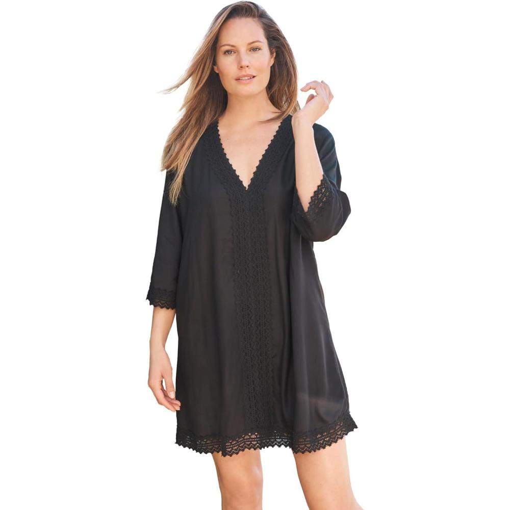 image:imageWoman Within Womens Plus Size Crochet Dress CoverUpBlack