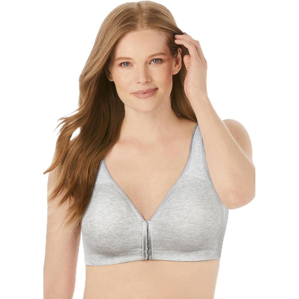 image:imageWomens Plus Size Cotton Comfort FrontClose NoWire BraHeather Grey