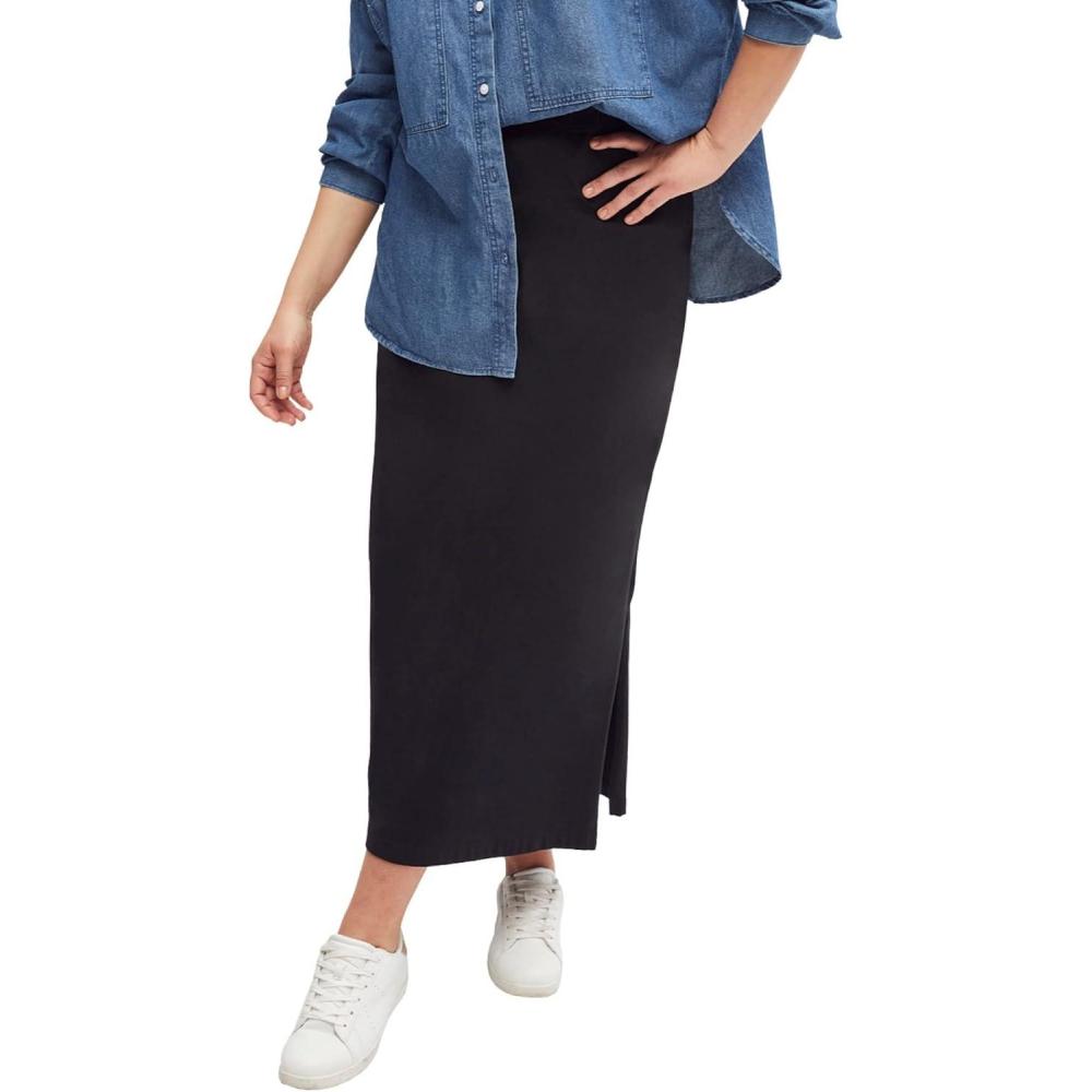 image:imageellos Plus Size Cotton Spandex Pull On A Line Maxi SkirtBlack