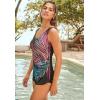 Swim 365 Women’s Plus Size Cargo Swim Short with Built-in Brief(Ombre Palm Placement)
