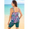 Swimsuits for All Swim 365 Women’s Plus Size Blouson Tankini Top with Adjustable Straps(Fuchsia Retro Leaves)