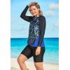 Swimsuits for All Swim 365 Women’s Plus Size Chlorine Resistant Long-Sleeve Colorblock Swim Tee(Blue Painterly Leaves)