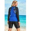 Swimsuits for All Swim 365 Women’s Plus Size Chlorine Resistant Long-Sleeve Colorblock Swim Tee(Blue Painterly Leaves)
