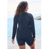 Swimsuits for All Swim 365 Women’s Plus Size Chlorine Resistant Long-Sleeve Colorblock Swim Tee(Navy)