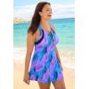 Swimsuits for All Swim 365 Women’s Plus Size High Neck Racerback 2-Piece Swimdress(Blue Purple Brushstroke)