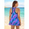 Swimsuits for All Swim 365 Women’s Plus Size High Neck Racerback 2-Piece Swimdress(Blue Purple Brushstroke)