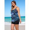 Swimsuits for All Swim 365 Women’s Plus Size Longer-Length Tiered-Ruffle Tankini Top(Blue Painterly Leaves)