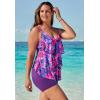 Swimsuits for All Swim 365 Women’s Plus Size Longer-Length Tiered-Ruffle Tankini Top(Bright Fuchsia Watercolor Floral)