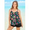 Swimsuits for All Swim 365 Women’s Plus Size Longer-Length Tiered-Ruffle Tankini Top(Oasis Floral)
