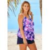Swimsuits for All Swim 365 Women’s Plus Size Longer-Length Tiered-Ruffle Tankini Top(Purple Tie Dye)
