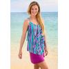 Swimsuits for All Swim 365 Women’s Plus Size Longer-Length Tiered-Ruffle Tankini Top(Turq Paradise Stripe)
