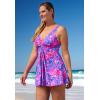 Swimsuits for All Swim 365 Women’s Plus Size Twist-Front Swim Dress(Bright Fuchsia Watercolor Floral)