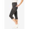 Woman Within Plus Size Petite Stretch-Cotton Knit Pull-On Pocket Capri Leggings(Black Wash)