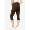 Woman Within Plus Size Petite Stretch-Cotton Knit Pull-On Pocket Capri Leggings(Chocolate)