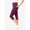 Woman Within Plus Size Petite Stretch-Cotton Knit Pull-On Pocket Capri Leggings(Deep Claret)