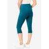 Woman Within Plus Size Petite Stretch-Cotton Knit Pull-On Pocket Capri Leggings(Deep Teal)