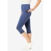 Woman Within Plus Size Petite Stretch-Cotton Knit Pull-On Pocket Capri Leggings(Heather Navy)
