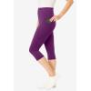 Woman Within Plus Size Petite Stretch-Cotton Knit Pull-On Pocket Capri Leggings(Plum Purple)