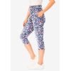Woman Within Plus Size Stretch-Cotton Knit Pull-On Printed Pocket Capri Leggings(Blue Tie Dye)