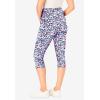 Woman Within Plus Size Stretch-Cotton Knit Pull-On Printed Pocket Capri Leggings(Navy Happy Ditsy)