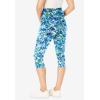 Woman Within Plus Size Stretch-Cotton Knit Pull-On Printed Pocket Capri Leggings(Paradise Blue Abstract)